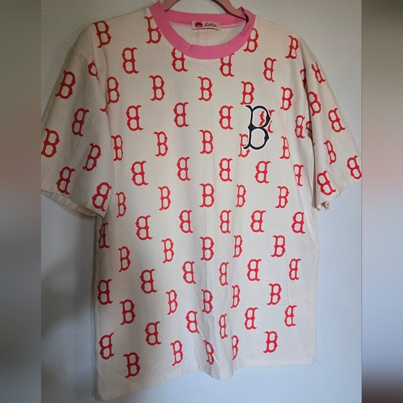 Cream T-shirt And Short Set with Red Logo Boston Red Pattern - Picture 2 of 10